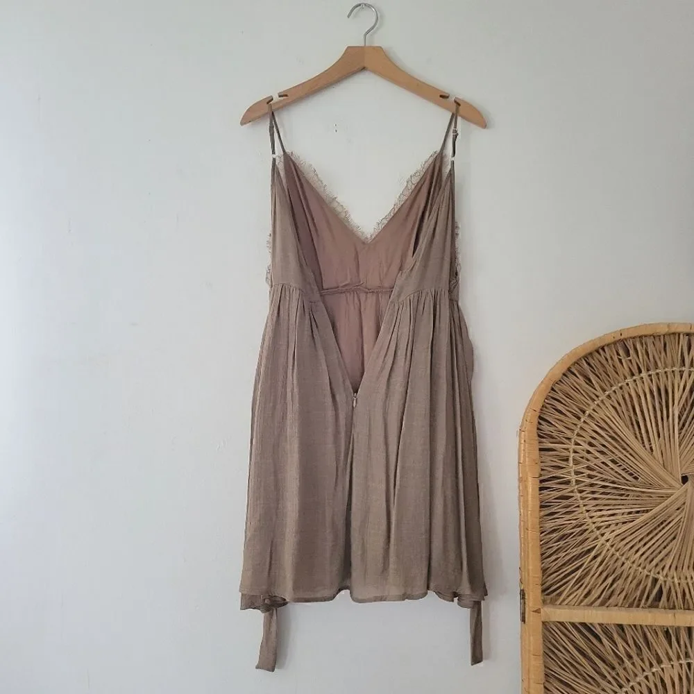Mustard Seed Brown Mini Dress Spaghetti Straps Lace Trim S